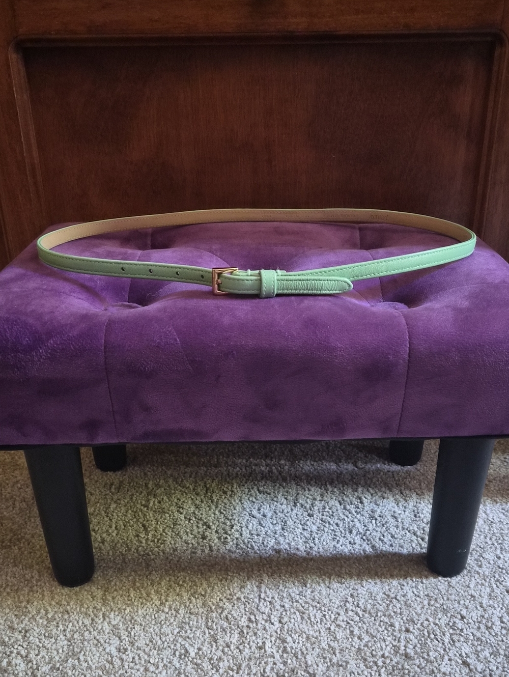 J. Crew Mint Green Slim Leather Belt with Gold Buckle Sz Small